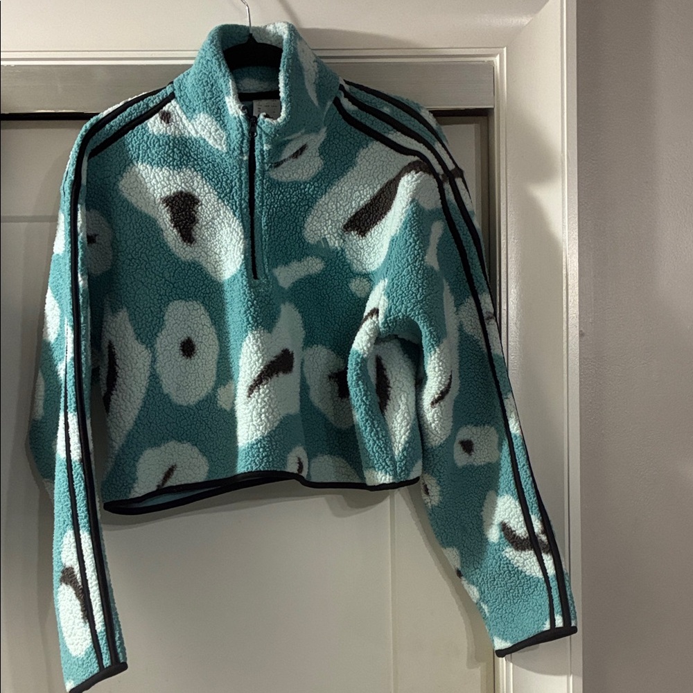 Adidas Teal and White Fleece Pullover